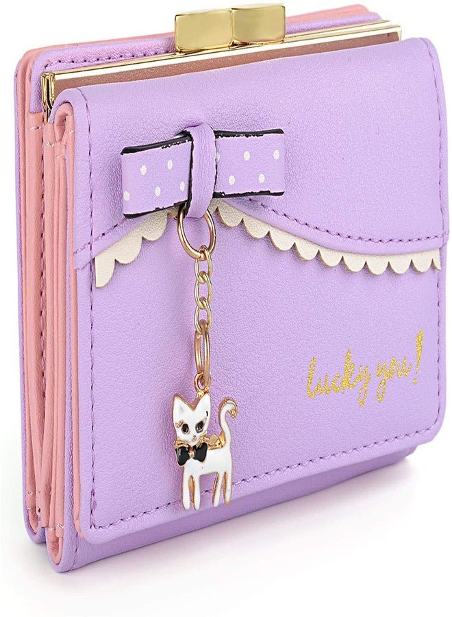 موكا محفظة MOCA النسائية الصغيرة اللطيفة، محفظة يد للنساء والفتيات، محفظة صغيرة بثلاث طيات، مشبك لحفظ النقود والبطاقات (بنفسجي) - Image 1